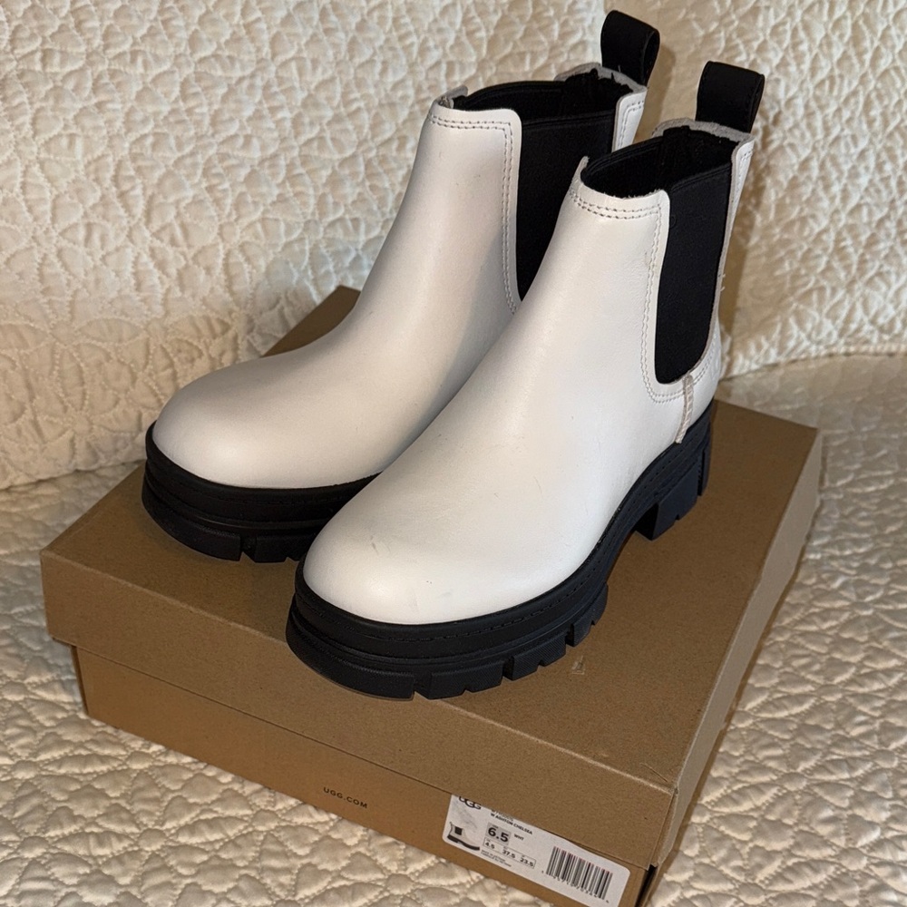 UGG White and Black Ankle Boots